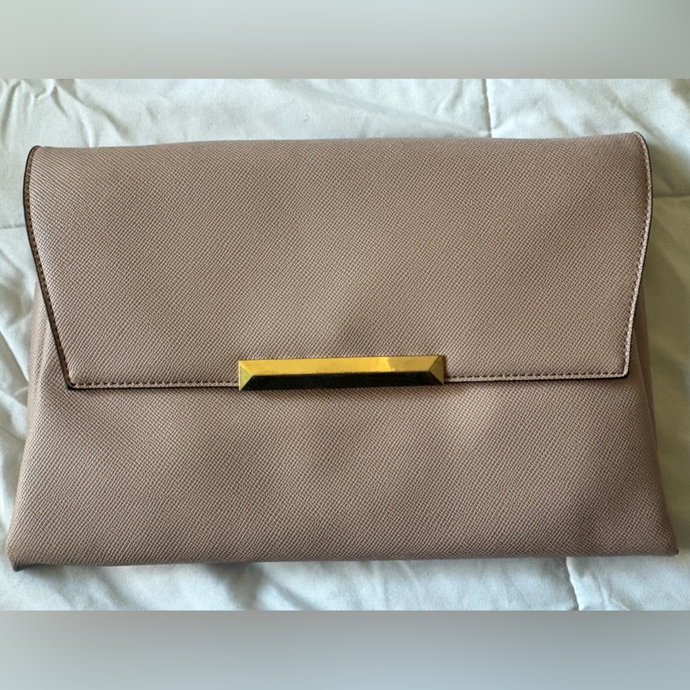 Sole Society Tan Clutch with Animal Print Lining